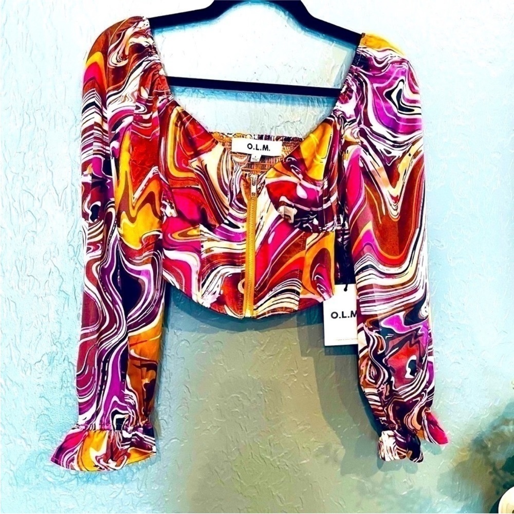 O.L.M. OLM Zip Up Funky Retro 70s Blouse